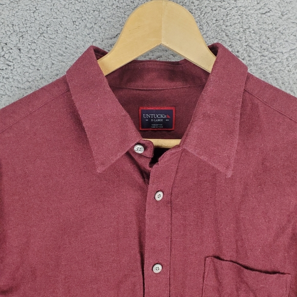 UNTUCKit Flannel Shirt Mens XL Red Maroon Button Up Sherwood Cotton Fall Classic - Picture 4 of 10